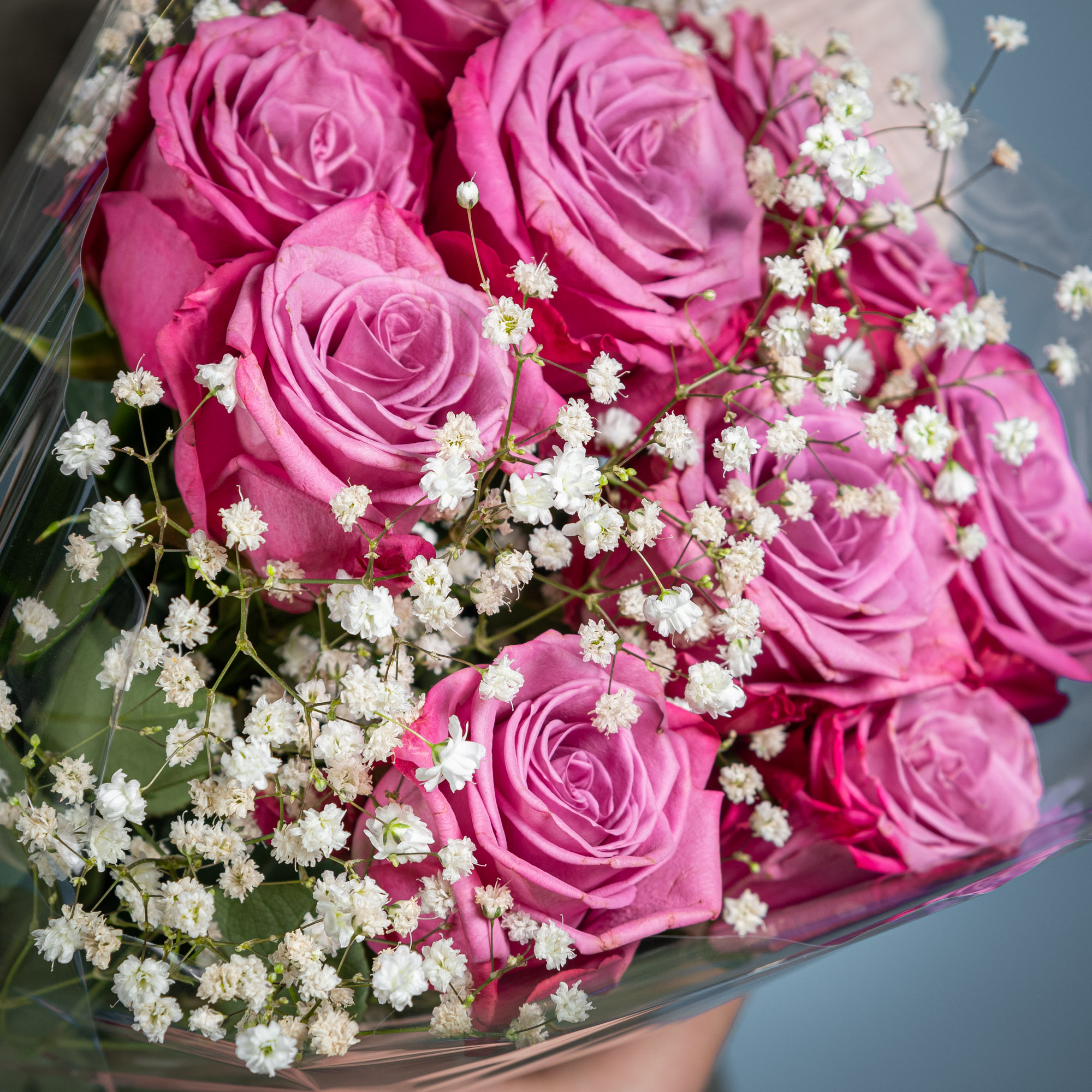 Букет из 9 розовых роз 70 см.
