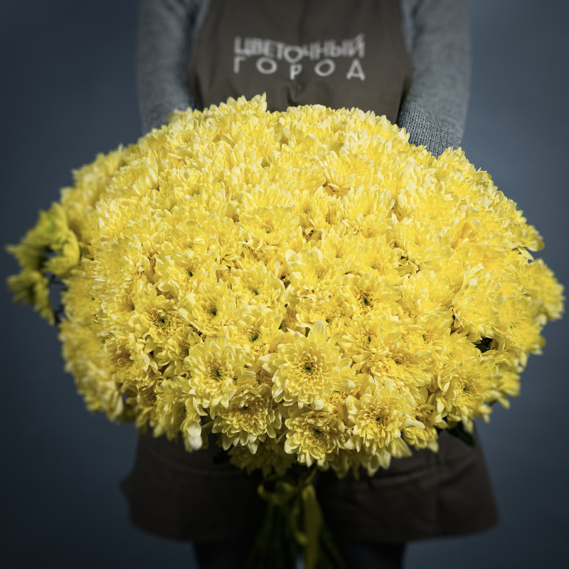 Букет из 35 желтых кустовых хризантем