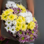 Букет из 15 разноцветных кустовых хризантем