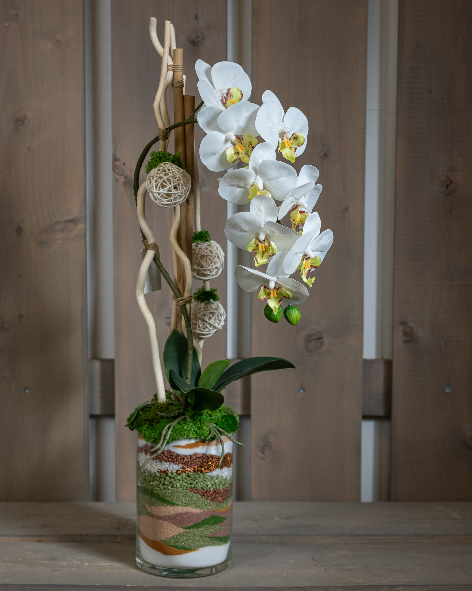 Композиция из белой искусственной орхидеи Тайны Востока-5