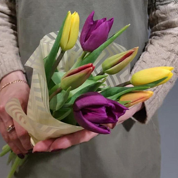 Букет из 7 разноцветных тюльпанов